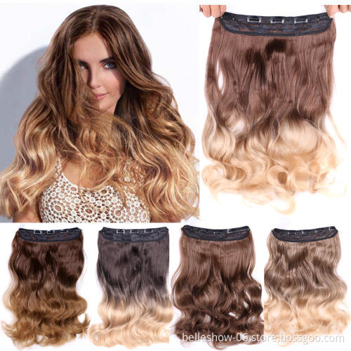 Hot sell Clip On long curly ponytail hair extension Long Curly Ombre Two Tone Synthetic Hair Extensions Clip in on Hairpieces